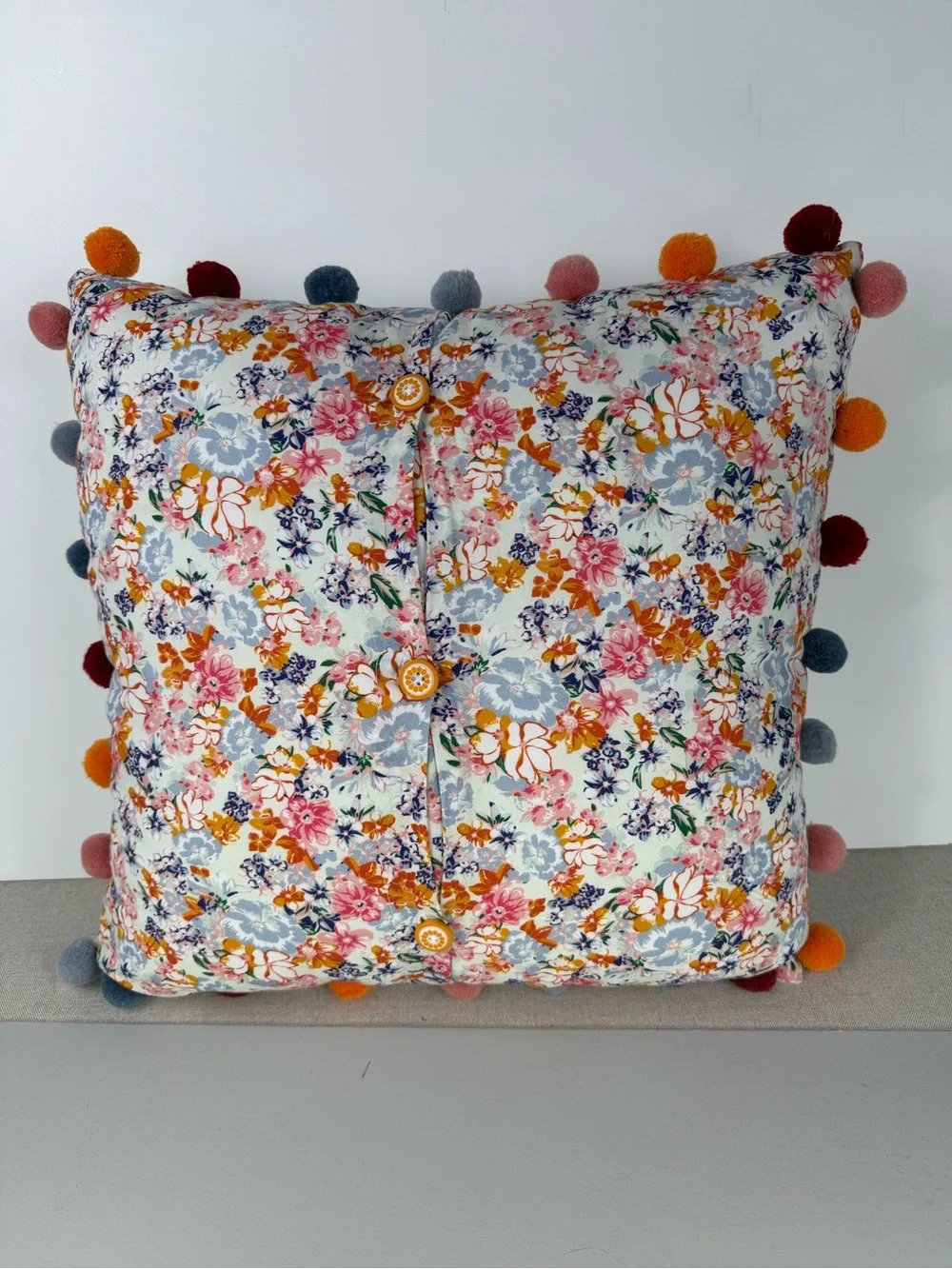 Matilda Jane Alphabet Decorative Pillow with Multicolor Pom Pom Trim